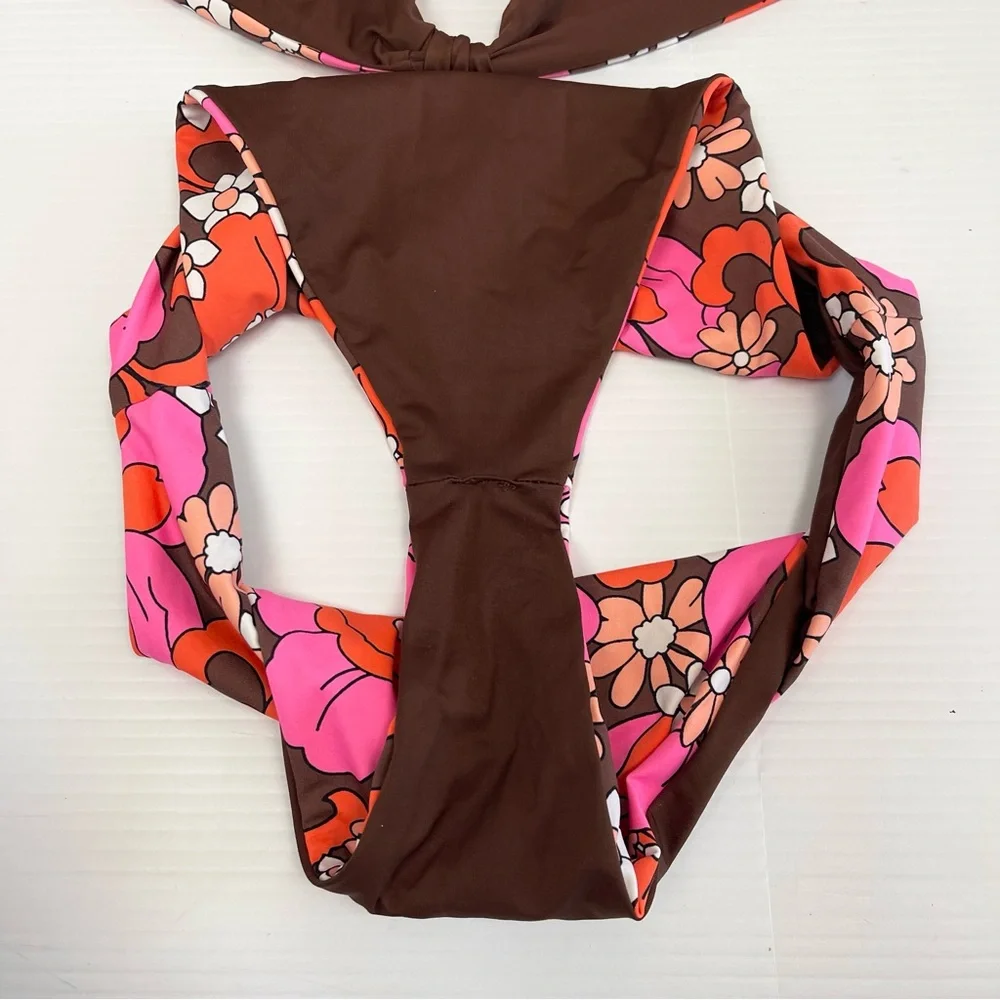 Frankie’s Bikinis Dorothy Floral Halter One Piece Swimsuit